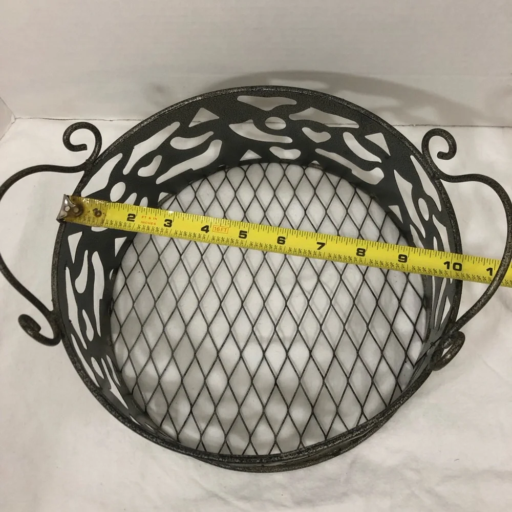 Metal Tray Basket With Handles 10”  Wide Home Decorative Accent